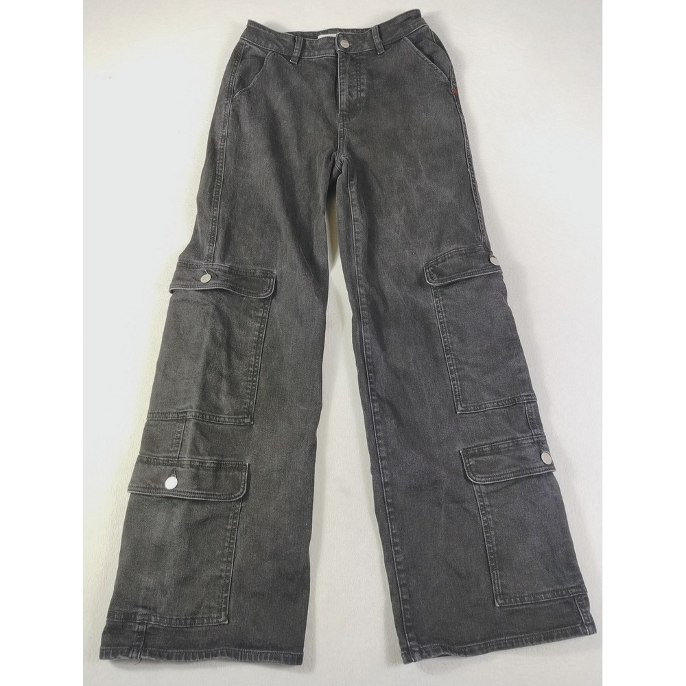 Warp Weft NCE Cargo Jeans Womens 6/28 Black Rise Wide Leg Rave Coachella EDM‎